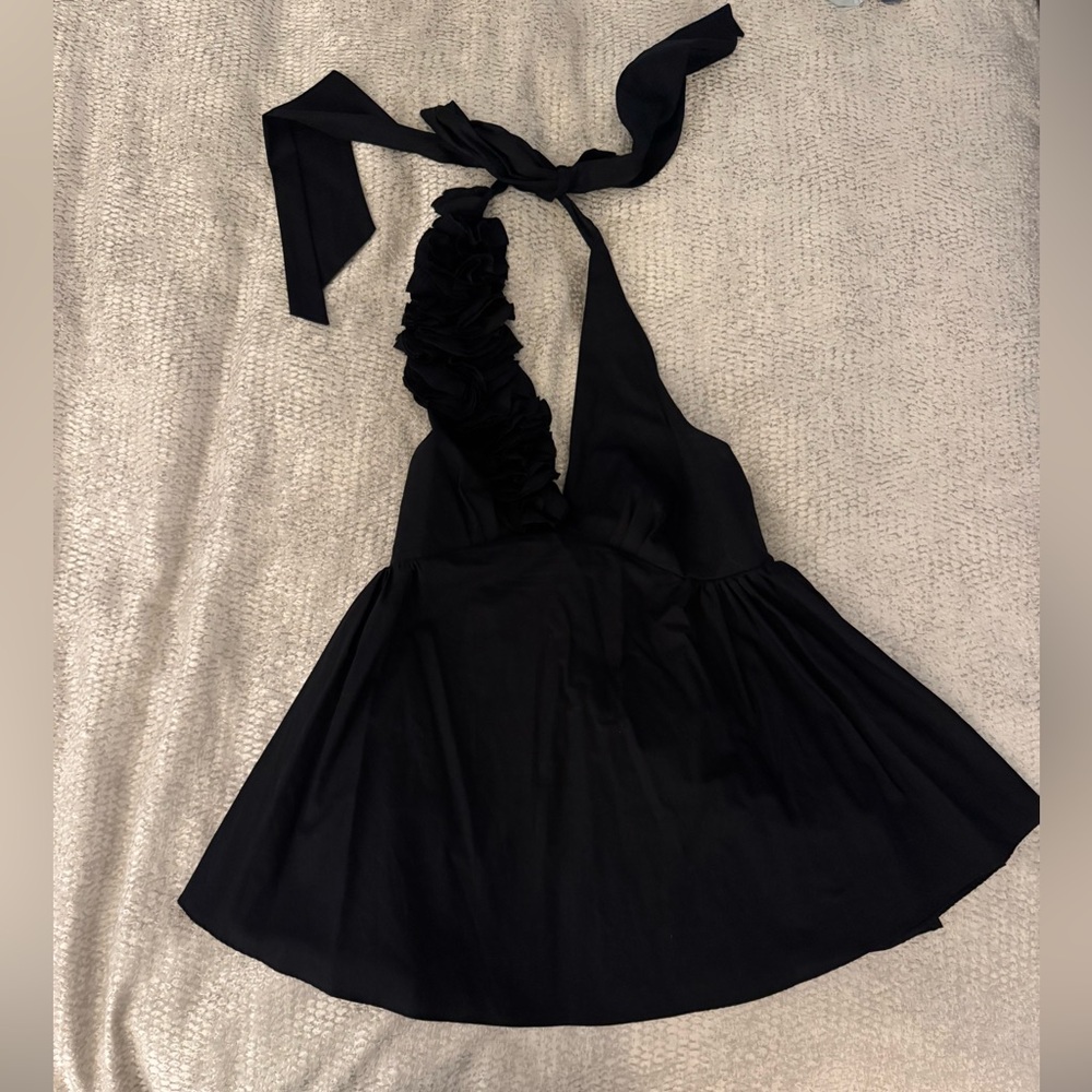 Kika Vargas Avril floral-appliqué cotton-poplin top black M NWT